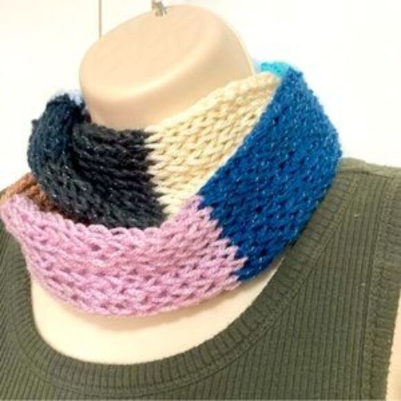 Infinity Scarf Rainbow Colorful with Sparkle Hand Knitted 34 x 3.5 inches - Picture 5 of 9